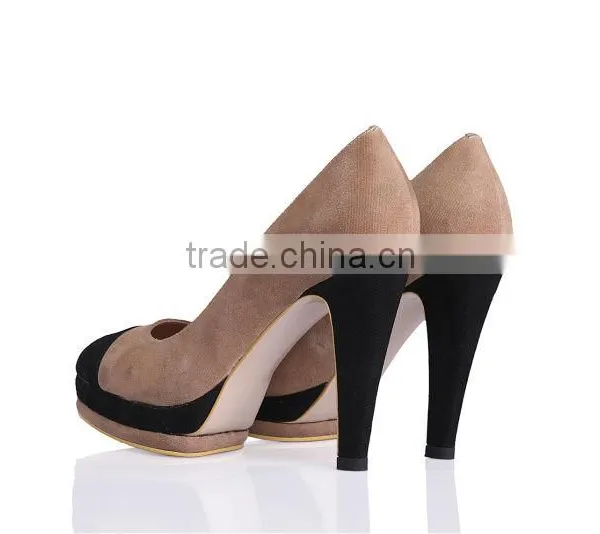 Sheepskin Fashion Apricot and Black High Heel Shoes With Safety photo-5