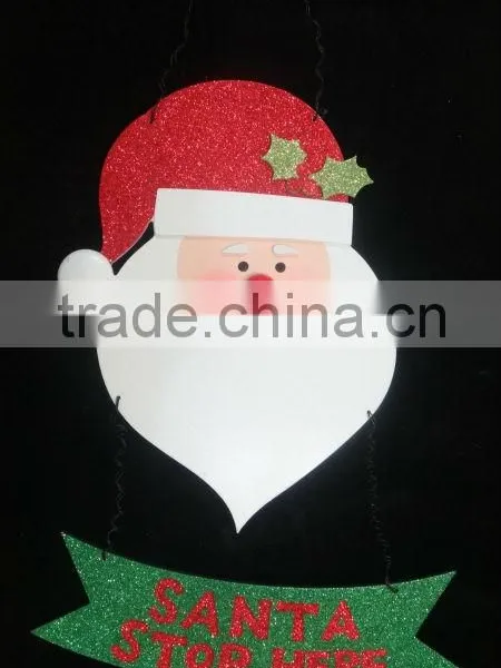 SANTA STOP HERE SIGN, SEASON'S GREETING BOARD DOOR DECOR ORNAMENT