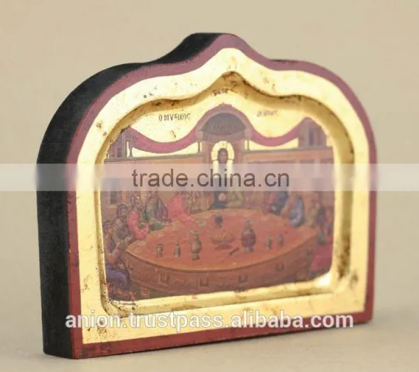 Greek & Russian Orthodox Wooden Icon. Last Supper. Unusual Shape photo-3