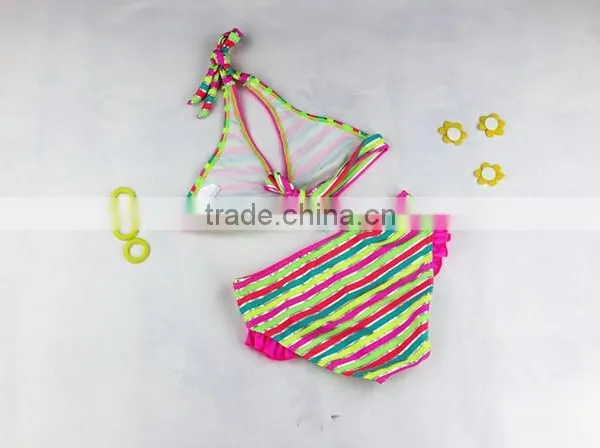 2016 Brand Baby Blue Strings Girls Swimsuit Print Bikini photo-2