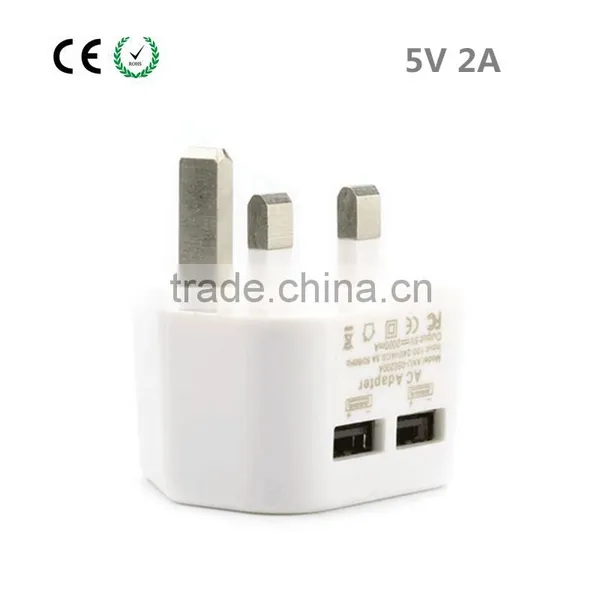 UK 3 Pin Plug Dual Usb 5v2.1a Travel Charger