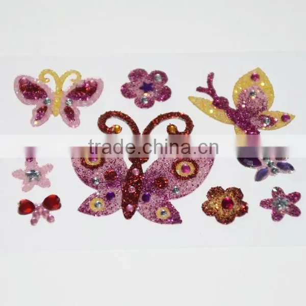 3D Shinning Butterfly Glitter Sticker With Rhinestones Self Adhesive Rhinestone Sticker Flat Back Rhinestones Manufacturer