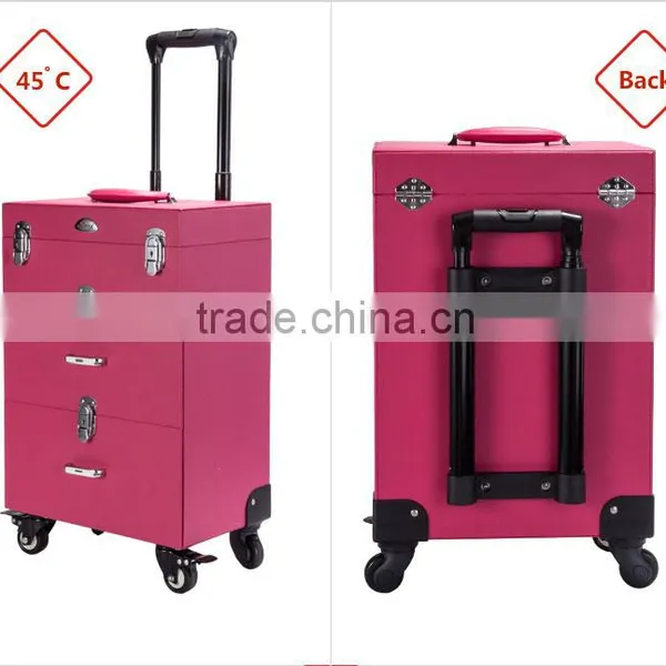 Professional Beauty Cosmetic Case Pink Makeup Case/ Box PVC Leather Box photo-3