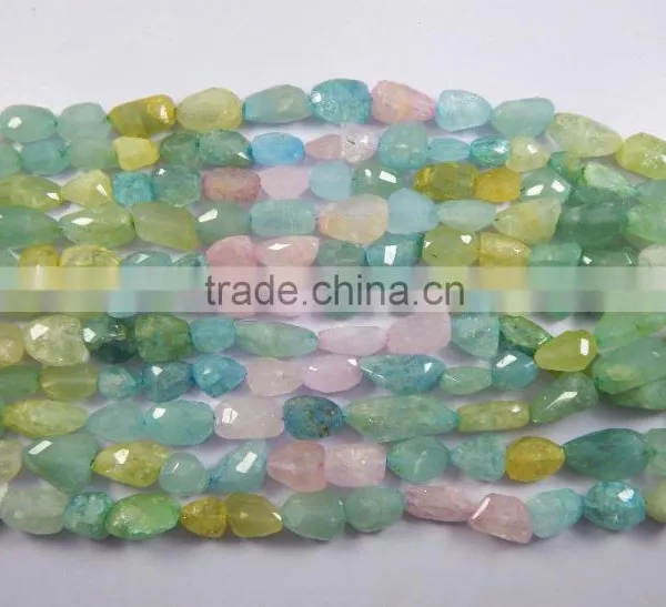 NATURAL FACETED MULTI COLOUR AQUAMARINE TUMBLE SHAPE BEADS photo-3