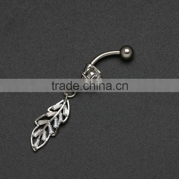 Body Jewellery Fancy CZ Paved 14 Gague Surgical Steel Leaf Body Jewelry Vibrating Navel Rings photo-2
