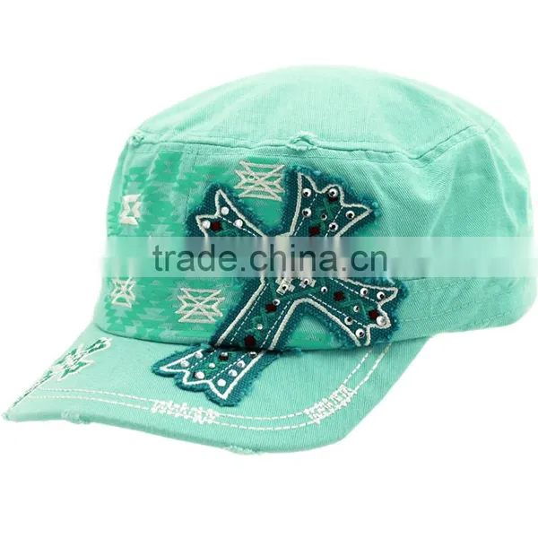 Hot Pink Rhinestone Studded Cross Cadet Style Western Cowgirl Caps photo-5