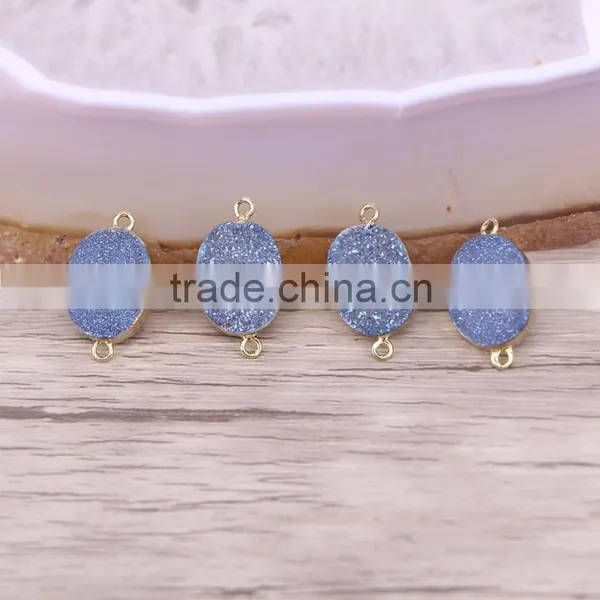 Gold Plated Oval Natural Agate Titanium Druzy Connectors Beads Jewelry Craft photo-5