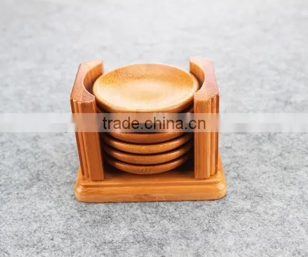Tea Round Bamboo Wood Trivet Coaster Placemat Tool Set With Holder Rack photo-3