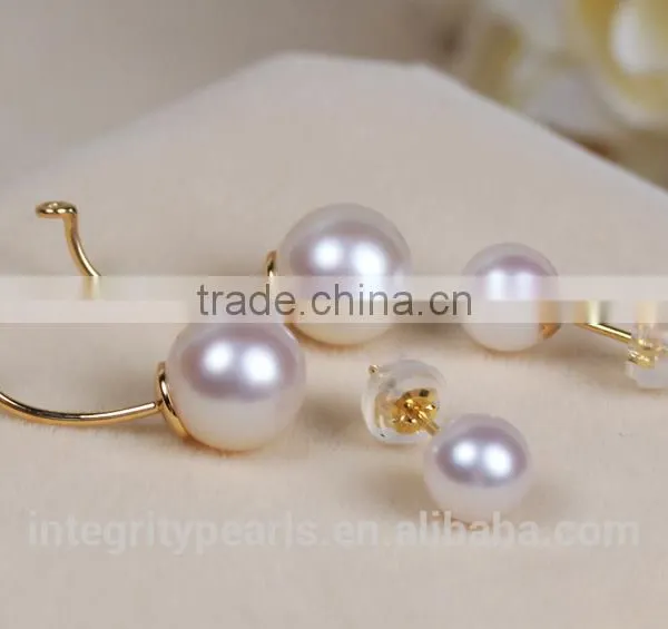 Korean Style Newest Natural Genuine Akoya Double Faced Pearl Stud Earring, Pearl Earring Gold, Pearl Earring 18k photo-3