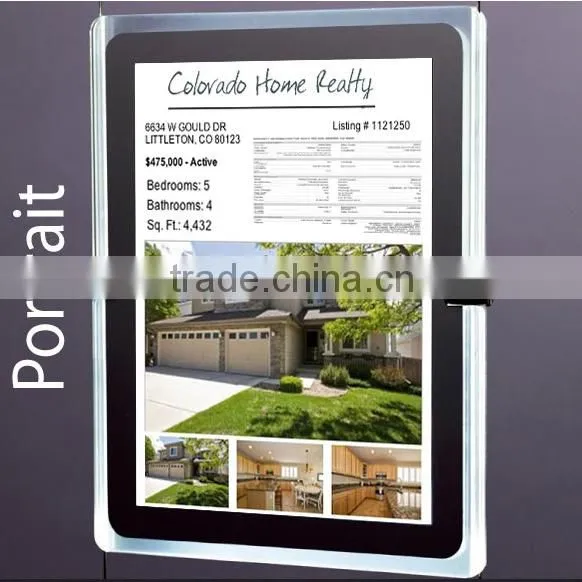 New Invention Real Estate Acrylic Light Poster Folders Portrait Window Signs Cable Led Displays photo-5