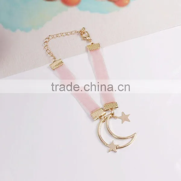 Gold Love Letter Moon Star Charms Bracelet Gold Chain Bracelet Silk Ribbon Bracelet photo-5