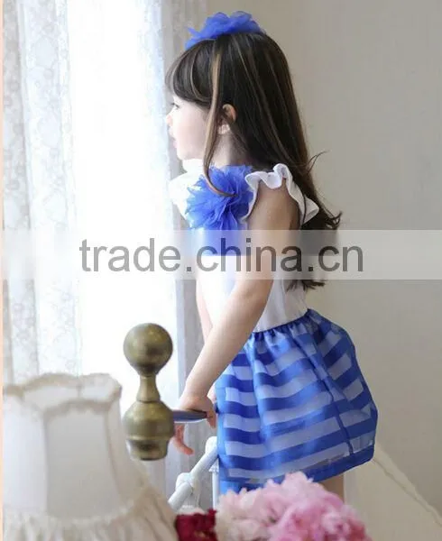 2015 Summer Girls Dress Girls Princess Stripe Dress 3D Flower Color Cute Pageant Party Wedding Costume Kids Clothing Best Gift photo-2
