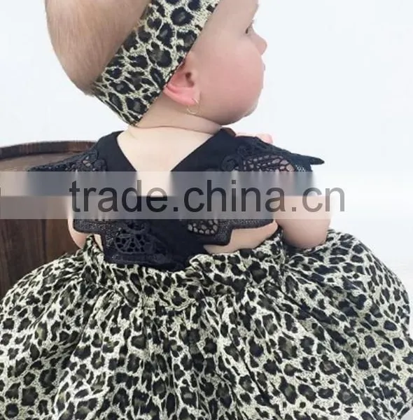 Wholesale Lace Fultter Sleeve Baby Girl Pom Pom Romper Leopard Print Childrens Dresses photo-3
