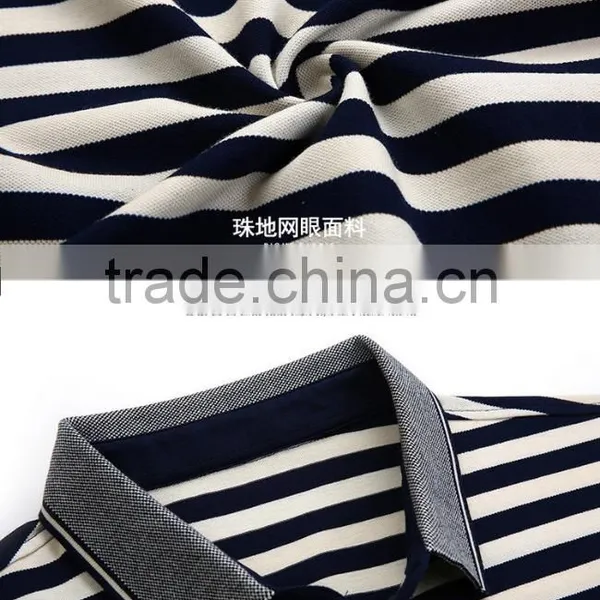 Latest Design Short Sleeve Striped t Shirt Men Polo Shirt Cotton Fabric Yarn Dyed photo-6