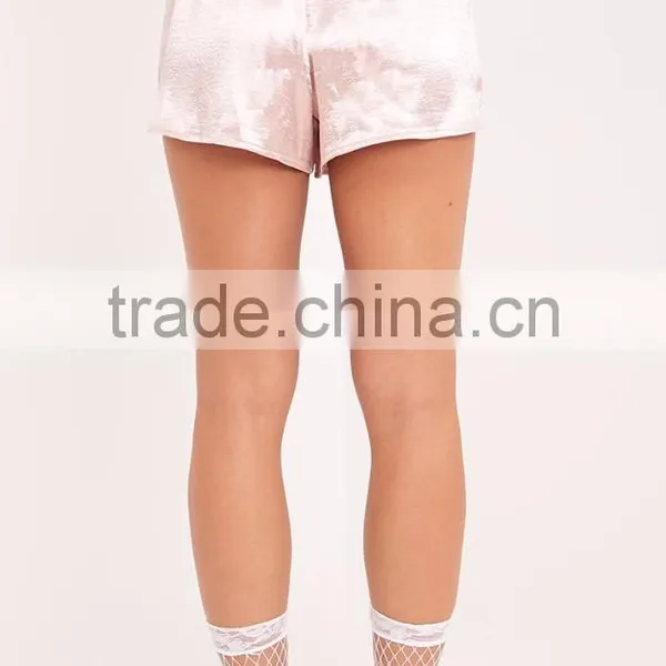 MGOO High Waist Plain Blush Satin Shorts With Drawstring Elastic Waist Hot Shorts photo-3