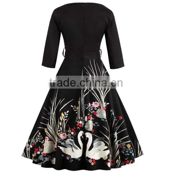 BoatNeck Sleeveless Vintage Tea Dress With Belt photo-2