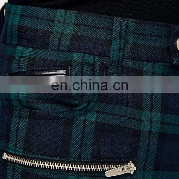 New Style Wholesale Man Fashion Slim Fit Checked Trousers With Zips photo-5