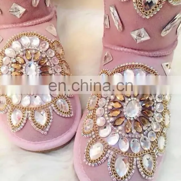 Aidocrystal Pink Warm Snow Boots Children Adult Fur Winter Girls Snow Boots With Rhinestone photo-5