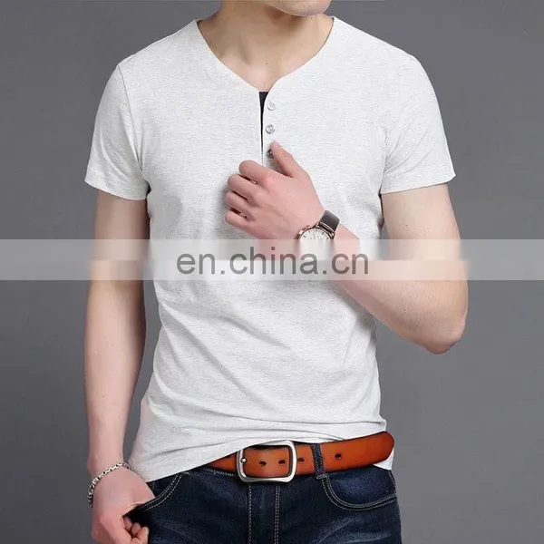 New Arrival Mock v Neck Buttons Collar Wholesale t Shirts Full Hand Designer Ruched t Shirt for Big Man photo-2