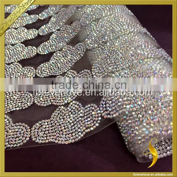 AB Crystal Trimming Rhinestone Hotfix Mesh for Wedding Dress FRM-236 Supplier's Choice photo-3