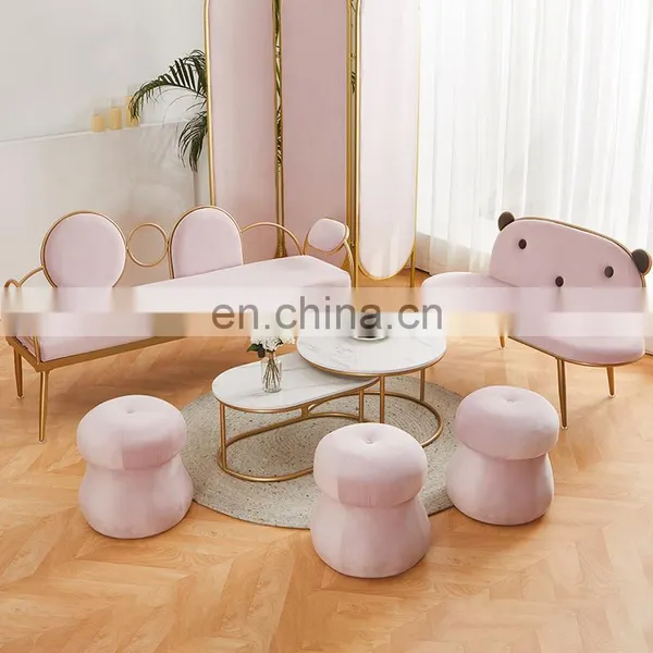 Modern 3 Seaters Fabric Couch Shopping Mall Blush Velvet For Salon Or Shop With Waiting Sofa photo-4