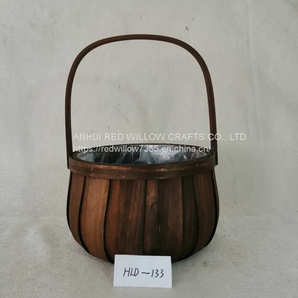 Cheap Round Flower Poplar Storage Basket Woven Garden Decoration Flower Pot photo-2