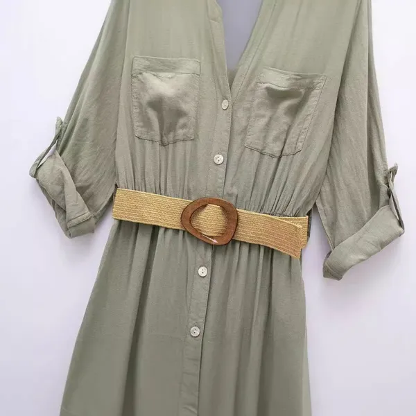 New Women's Dress With European and American Style Belt and Shirt Style Dress photo-4