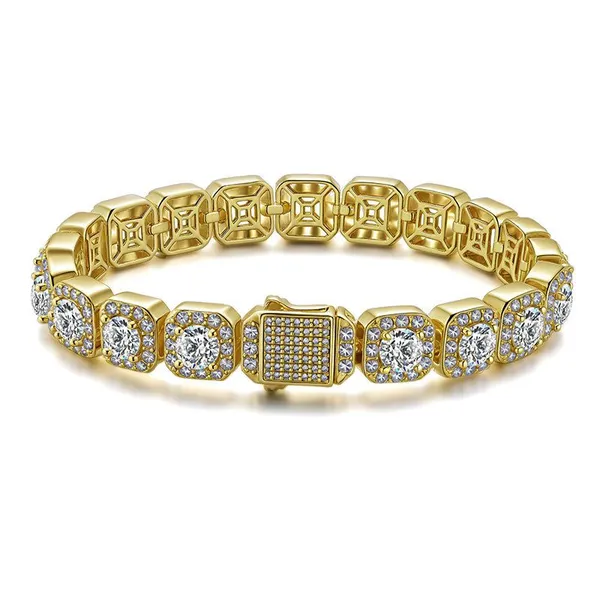 Iced Clustered Tennis Bracelet in Yellow/White Gold(10mm) With Spring Clasp Hip Hop Fashion Jewelry photo-5