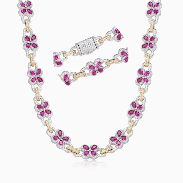 Shining Star Jewelry Elegant Luxury 925 Silver Pear Cut Ruby Butterfly Necklace photo-2