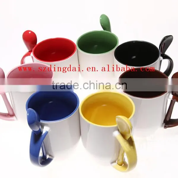 Iwhite Mug 11 oz Sublimation Nner Color & Handle Color Sublimation Mug With Spoon 11OZ Sublimation Mug