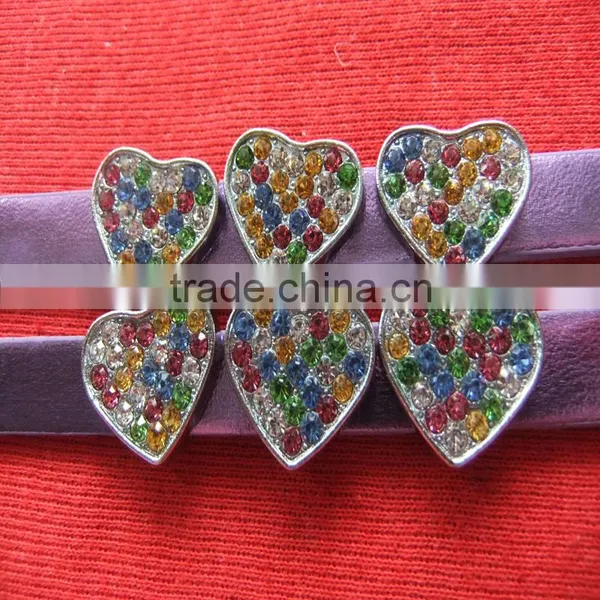 10 mm Slide Charms Heart Alloy Metal Crafts Mixed Color of Rhinestone Heart Charm photo-2