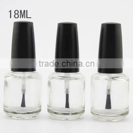 2015 New Round Glass Transparent Nail Polish Bottle With Cap and Brush 18ml