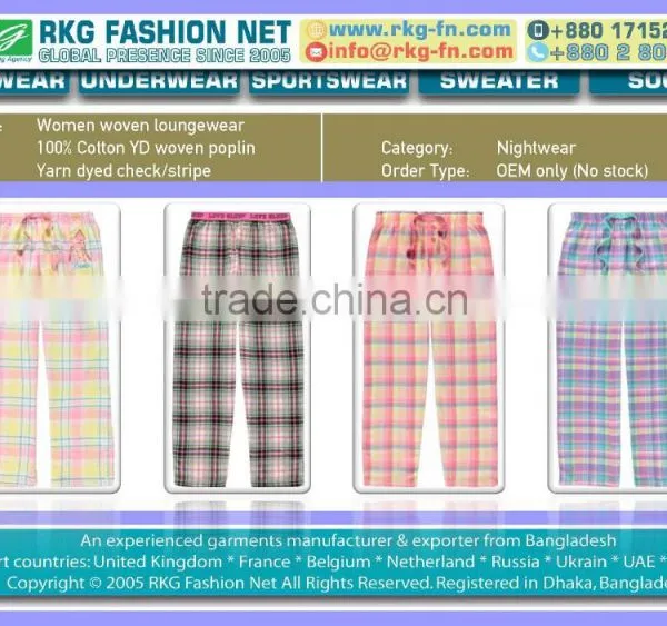 Women Cotton Yarn Dyed Woven Plaid Loungewear Pant