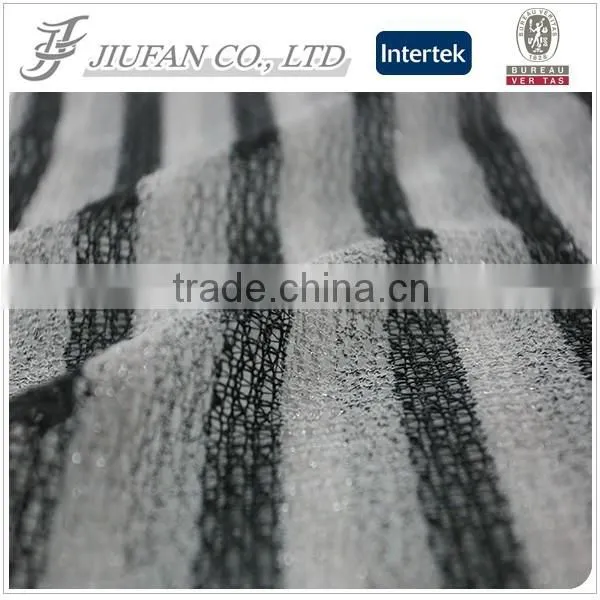 Jiufan Textile 2015 Hot Sale Knit Yarn Dyed Strip Polyester Rayon Fabric With 2% Lurex Strip for Sweater