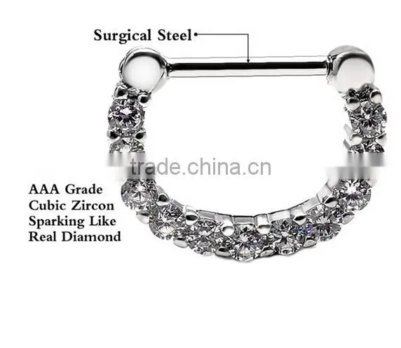 Septum Clicker Nose Rings CZ Gem Ear Piercing Cuff Diath Cartilage photo-2