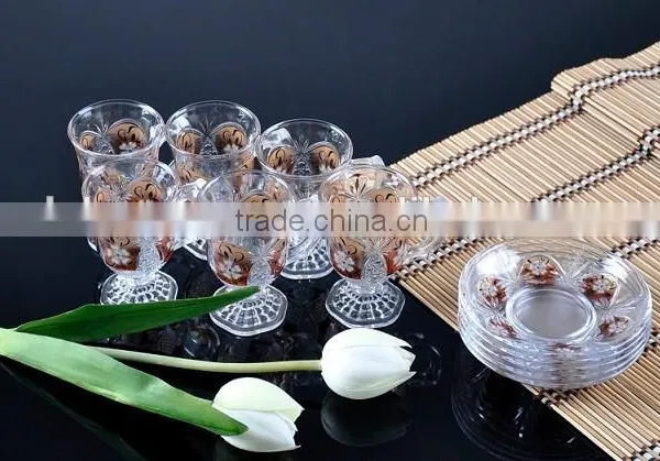 Small Round Decal Tea Glass Cup and Saucer Set photo-4