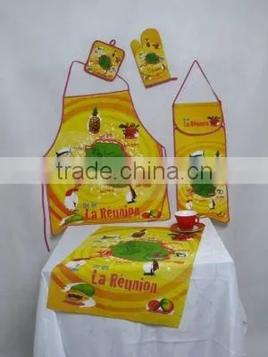 100% Cotton Canvas Cotton 4 Piece Apron Set Home Apron Gloves Kitchen Towel Heat Insulation Pad photo-3