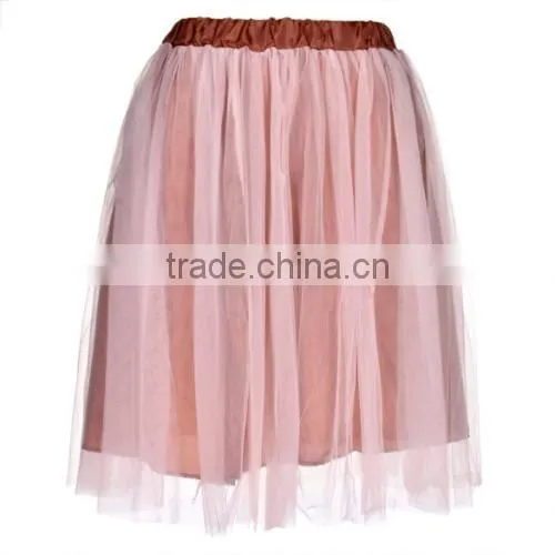 New Fashion Women Girls Mesh Knee Length Multilayer Pleated Casual Solid Sweet Skirt photo-2