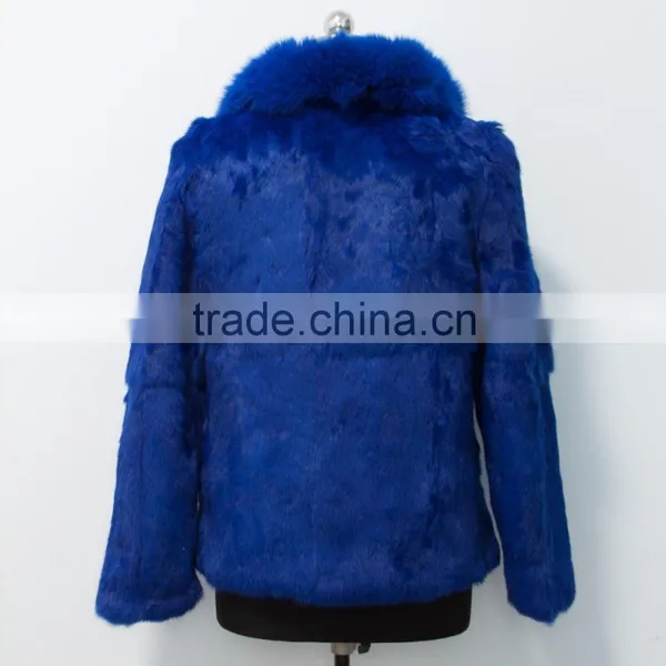 2015 New Arrival Rabbit Fur Coat With Fox Fur Collar for Women photo-4