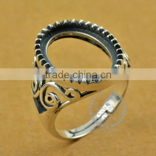 13*17.8mm 925 Sterling Silver Antiqued Silver Vintage Style Oval Saw Tooth Bezel Ring Base Blank Supplies DIY Findings 1223073 photo-3