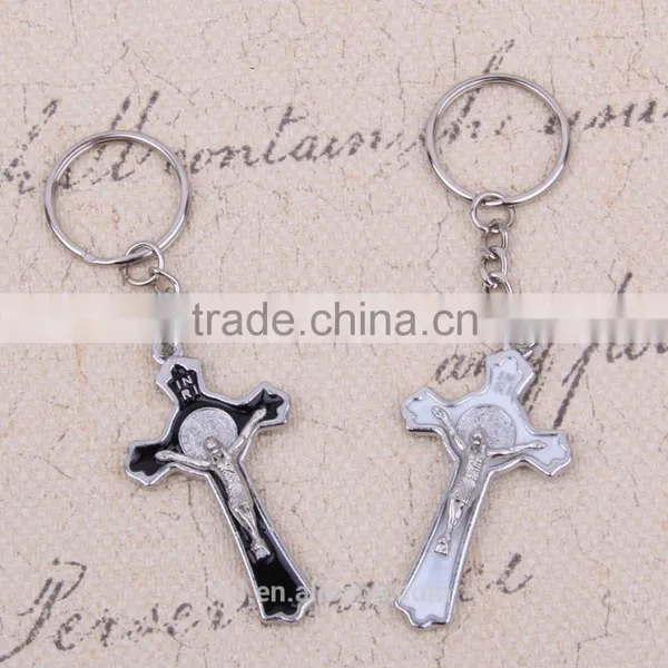 2016 New Design Wholesale Key Chain St. Benedict Metal Crucifix Key Chain Black & White Cross Key Holder photo-6
