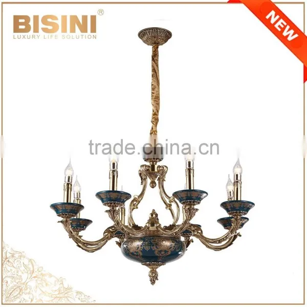 24K Gold Plating Brass 6 Light Baroque Style Chandelier for Home/Hotel/Hall, Porcelain Ceiling Lamp photo-3
