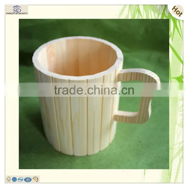 Craft Unfinished Round Handle Pine Wood Beer Cup photo-2