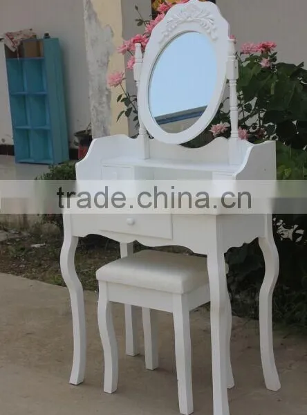 Wood Vanity and Stool Set With Adjustable Mirror photo-2