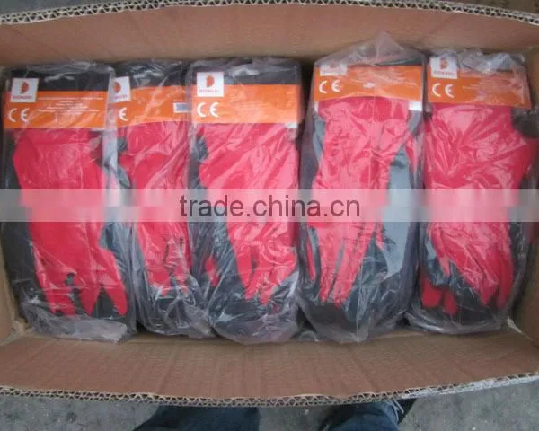13G Red Nylon Polyester Knitting Working Gloves Black Latex Crinkle Palm Coated Safety Gloves photo-3
