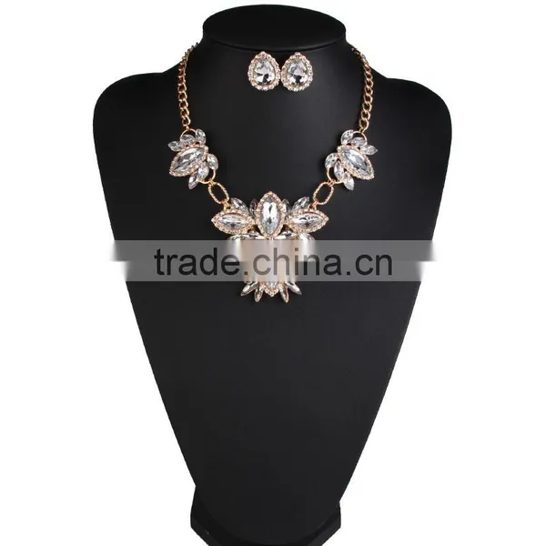Women Fashionable Crystal Tear Drop Gems Pendant Choker Necklace Earrings Jewelry Set photo-3