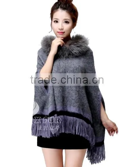 CX-B-P-33C 2016 Wholesale Fashion Lady Pashmina Shawl With Raccoon Fur Collar photo-5