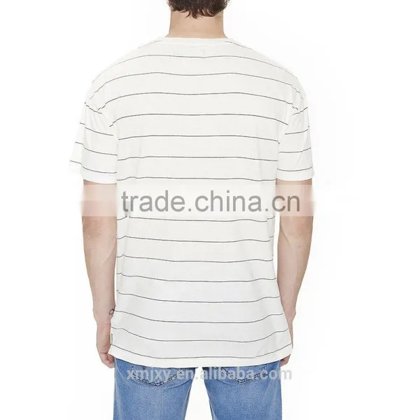 2016 Fashion Wholesale Split SS Tee Natural Washed Black Stripe Men Short Sleeve Collar T-shirt O Neck photo-4
