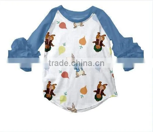 Wholesale Baby Clothes Ruffle Raglan Baby Icing Ruffle Top With Bunny Printed photo-5