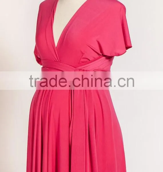 Elegant Cap Sleeves Oversized Maternity Clothes Women Fucsia Maternity Dress photo-3